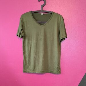 Men's Olive Green V-Neck Shirt
